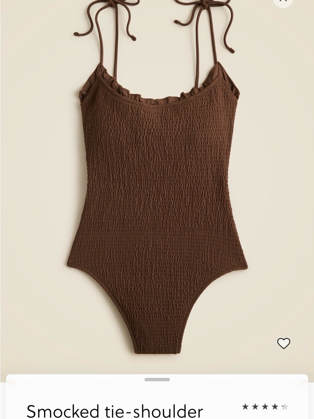Women’s J. Crew Smocked Tie-Shoulder One-Piece Swimsuit in Brown